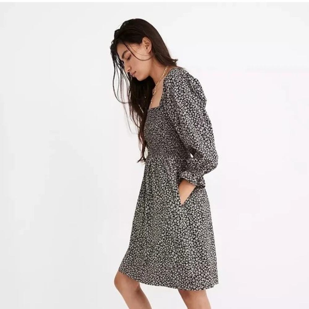 Madewell Black and White Floral Midi Dress